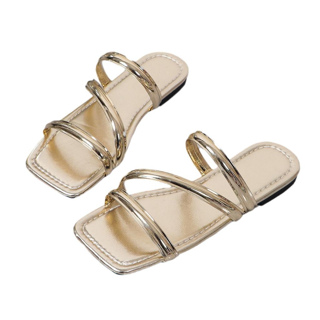Summer Sandals for Women Flat Sandal Sparkle Rhinestone Slide Trendy Women's Beach Sparkly Dressy Slip On Bling Casual Shoes