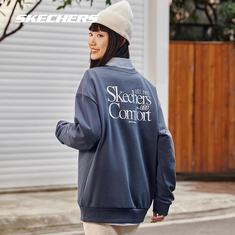 Skechers Простой студенческий вязаный с вышивкой пуловер-свитшот унисекс Odyssey-Gray L324U107-026R