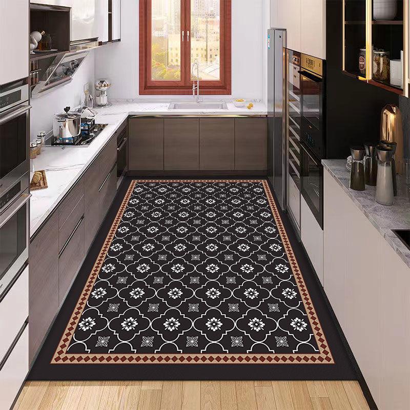 Kitchen Carpet PVC Leather Waterproof Floor Mat Non-slip Oil Proof Foot Mats Long Rug Spring Green Flower Home Decoration Rugs