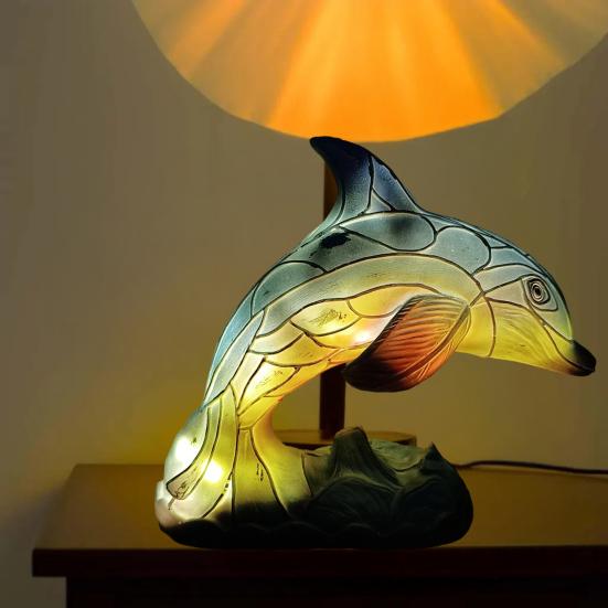 Animal Ornament Night Light Cat Lamp Stained Glass Resin Statue Decorative Desk Lamp Home Desktop Decor