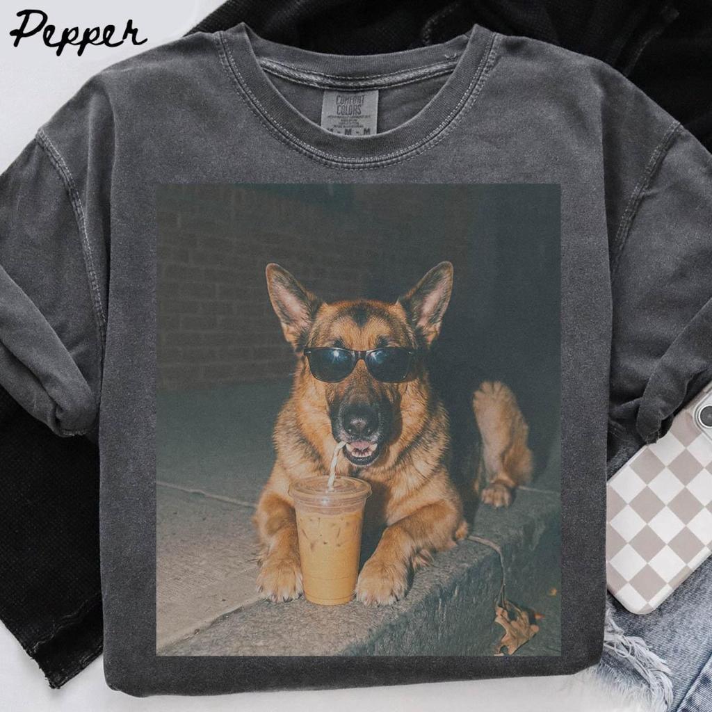 German Shepherd Dog Comfort Colors Shirt, Iced Coffee Dog Mom T-shirt, Funny Mothers Day Gifts, Dog Mama Tee, Pet Tshirt, Trendy