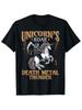 Unisex T-shirt Men'S Gothic Heavy Metal T-Shirt - Black Death Metal Graphic Tee Showcasing a Unicorn'S Roar Design