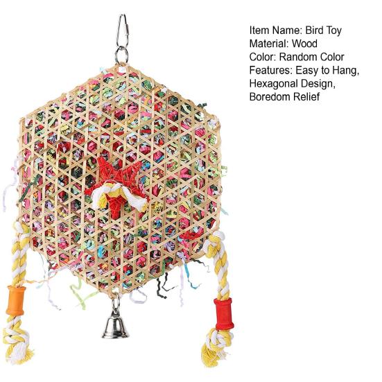 Hexagonal Bird Foraging Shredding Toy Safe Chewable Boredom Relief Pendant Toy for Parakeets Cockatiels Conures