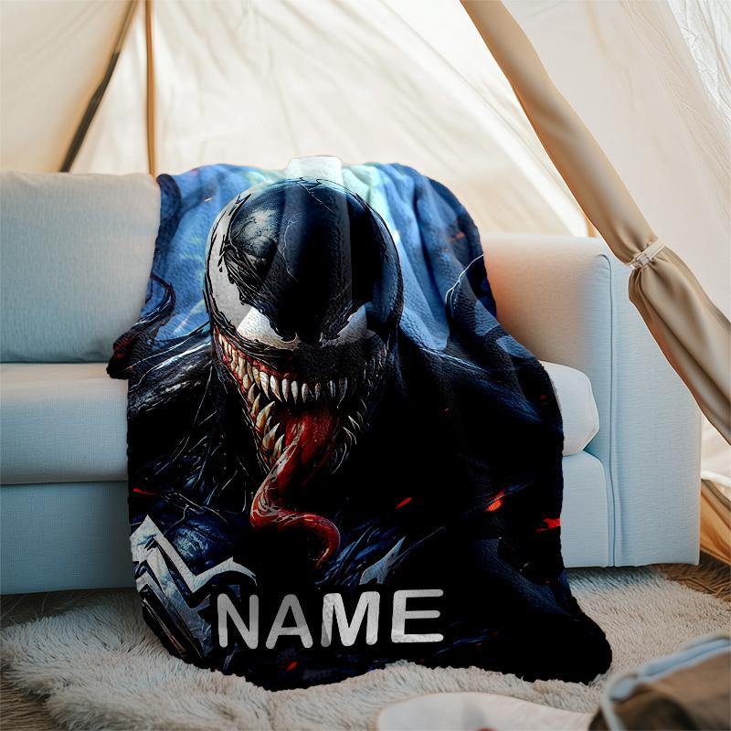 Customizable Venom Throw Blanket – Personalized Name, All-Season Cozy Snug Blanket, Machine Washable, Personalized Blanket