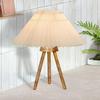 38.1 Cm Wood Tripod LED Table Lamps, Rustic Dimmable Bedside Lamp with Linen Beige Lampshade, Nightstand Lamp for Nursery, Bedroom, Kid Room