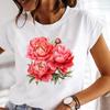 (Азиатский размер) Одежда тренд цветок милый короткий рукав принт футболка мода женская повседневная женская футболка топ леди женские графические футболки