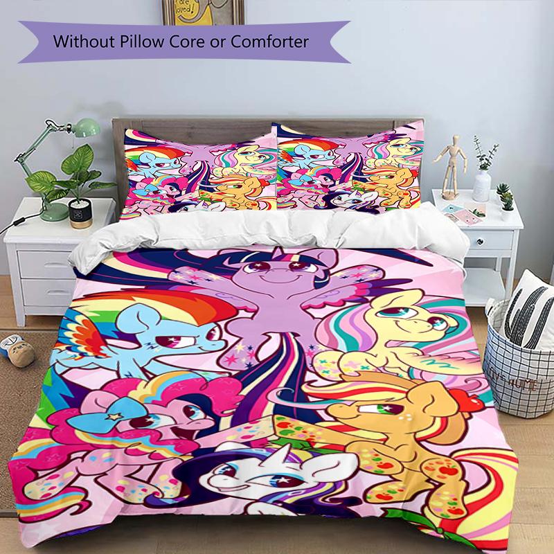 3pcs My Little Pony4 Design Cover Set - HD Printed Bedding with 1 Cover and 2 Pillowcases - Perfect for Home and Dorm Decor