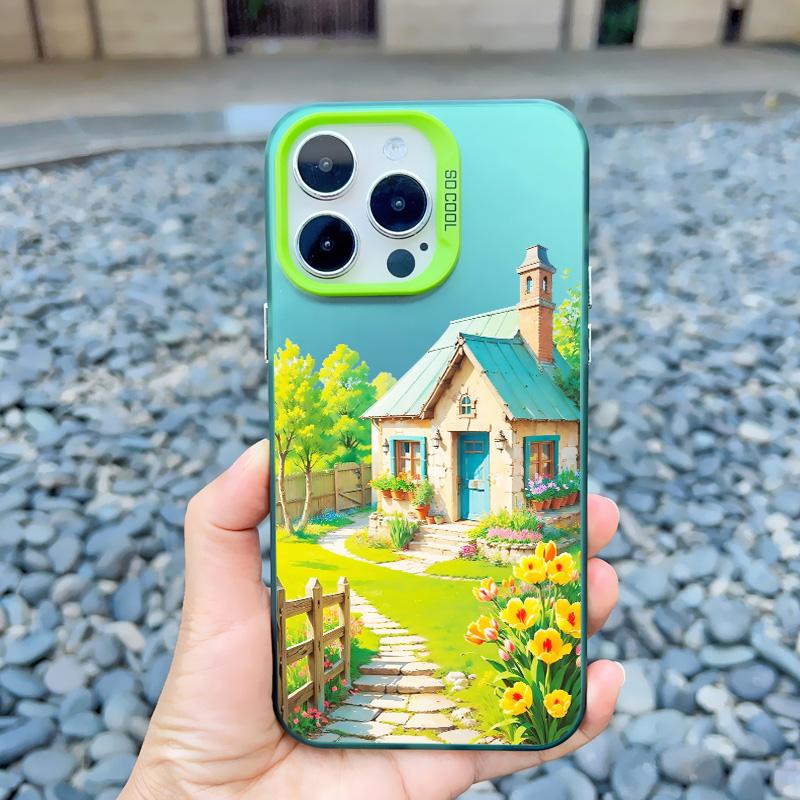 Дом-вилла для отпуска Пейзаж Сцена Лазерный Чехол для телефона для iPhone 14 11 15 Pro Max Plus 16 12 13 MIini Pro Max Мультяшная Задняя крышка