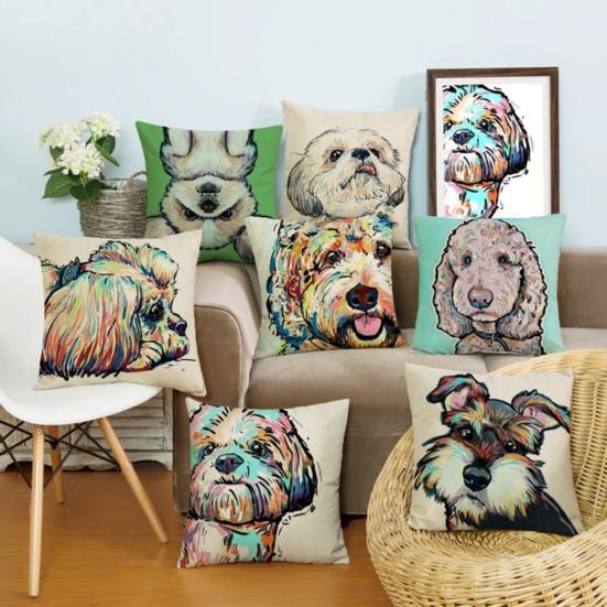Fashion Cartoon Dog Waist Throw Cushion Cover Linen Pillow Case Home Sofa