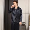 2Pcs/Set Silk Satin Men Pajama Set Button Down Long Sleeve Pajama Top with Notch Collar