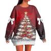 Ladies' Christmas Printed Bow Round Neck Long Sleeved Loose Pullover Sweater Sweatshirt Top