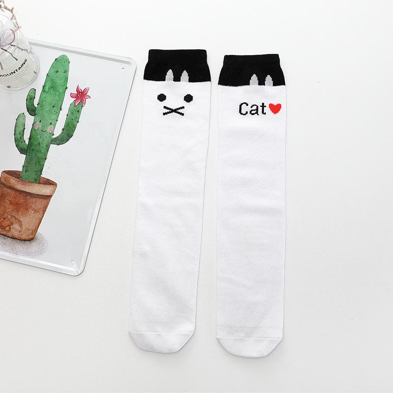 Girls' Cute Cartoon Cotton Knee-High Socks - Japanese Style for Spring & Autumn
