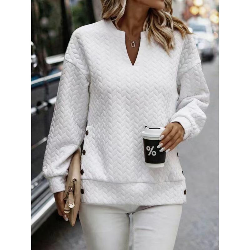 DICFY Women's Fashion Casual Solid Color Print Autumn Winter V-Neck Long Sleeve Hoodie