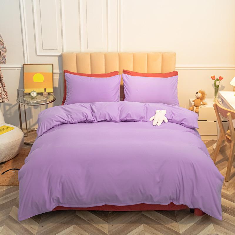 Сплошной цвет, хлопковый комплект из четырех предметов, матовые простыни, три комплекта