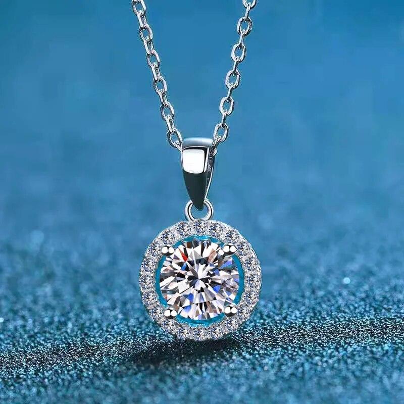 D Color 1ct  Round Moissanite Pendant for Women Sparkling Diamond Necklace 6.5mm Stone 100% S925 Sterling Silver Jewelry