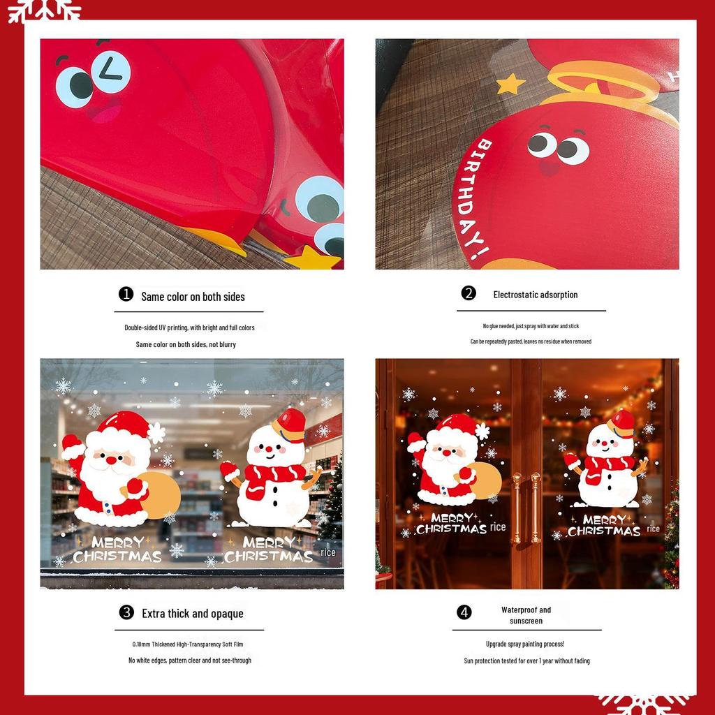Рождественские наклейки на стены: Дед Мороз, Снеговик и Шары для Стеклянных Дверей и Окон