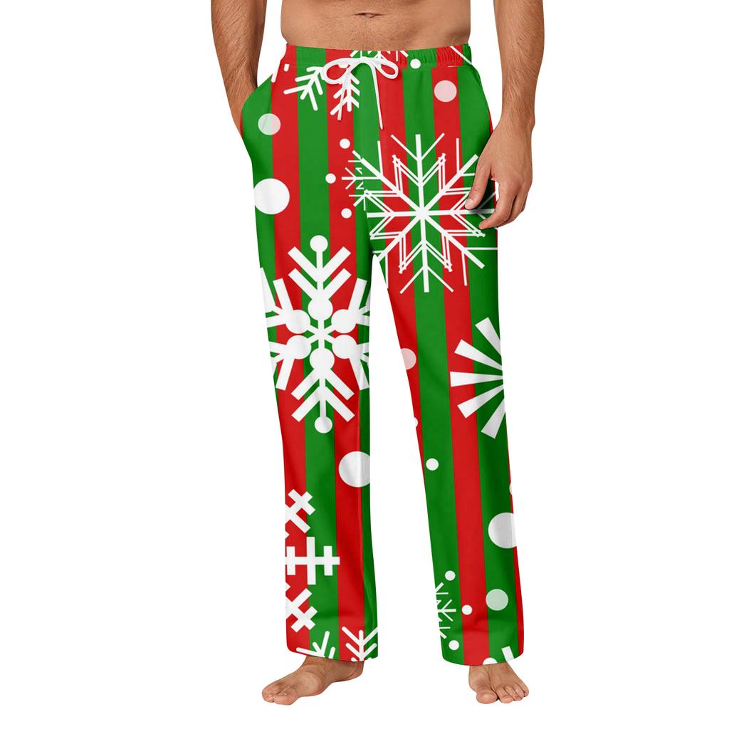 Мужские удобные повседневные брюки с рождественским принтом и карманом, домашние брюки для сна