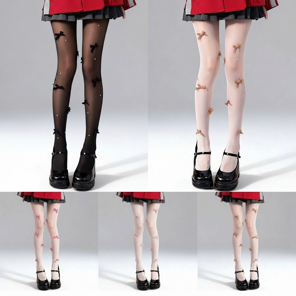 Pearl Embroidery Pearl Stockings Velvet Bow Pantyhose Fashionable Body Stockings Base Layer