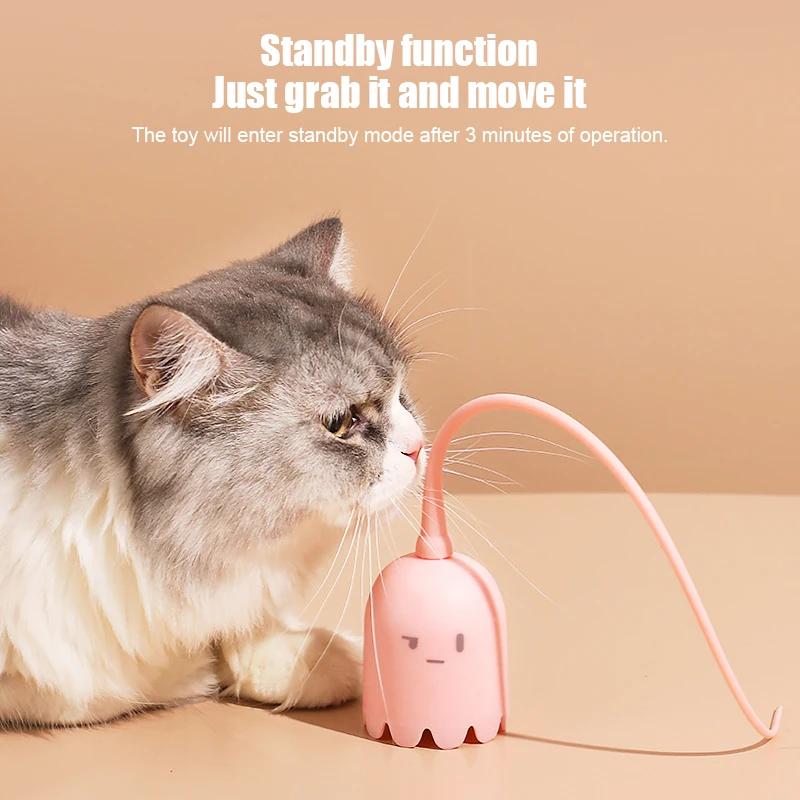 USB Электрическая Интерактивная Игрушка для Кошек Умный Катящийся Мяч Автоматически Вращающаяся Мышь Хвост Котёнок Дразнилка Палка Игрушка для Питомца