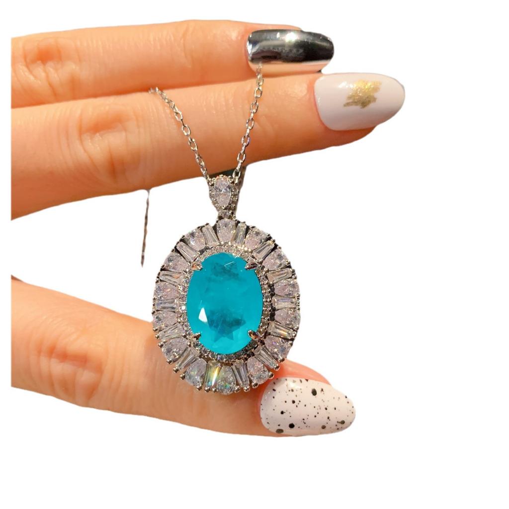 Новое ожерелье из искусственного изумруда с подвеской из искусственного камня Параиба