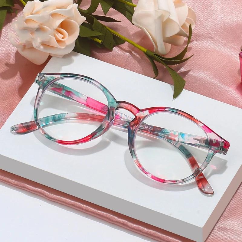 Large Frame Round Reading Glasses High-definition Flower Spring ladies Presbyopia Glasses Middle-aged and Elderly Glasses