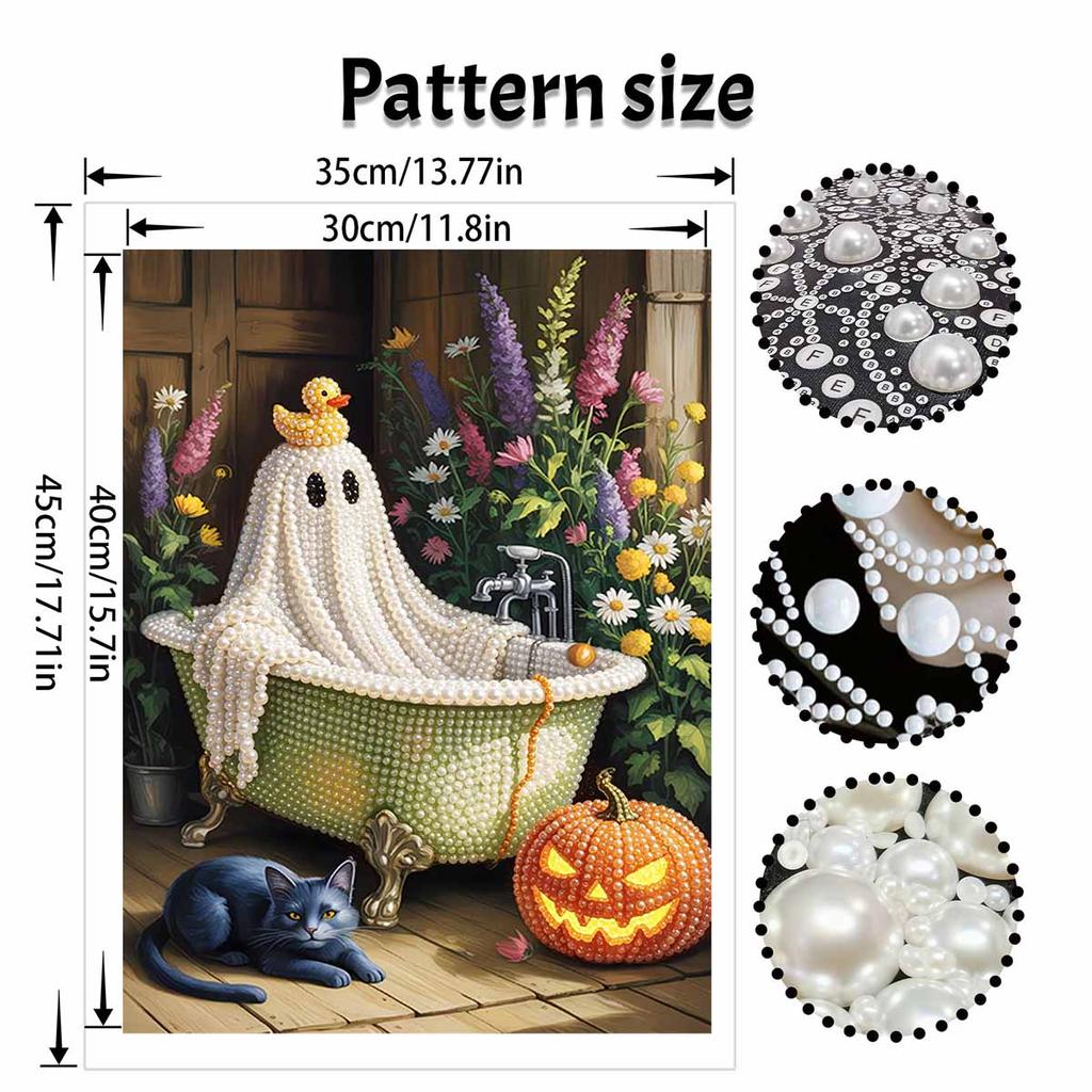 Halloween pearl painting art full pearl ghost bathtub duck floral pumpkin cat handmade diy home decorations