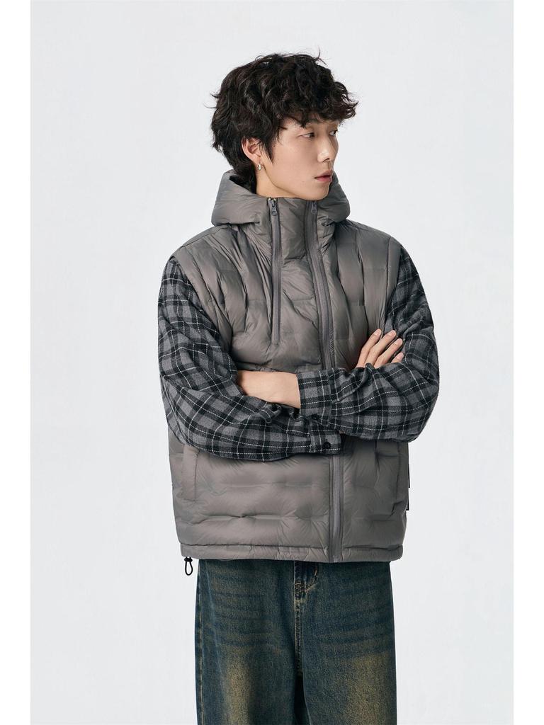 Мужской зимний жилет с капюшоном из 90% белого утиного пуха - Европейский и американский стиль, Большой размер, Свободный крой, Рельефная накидка на плечи.