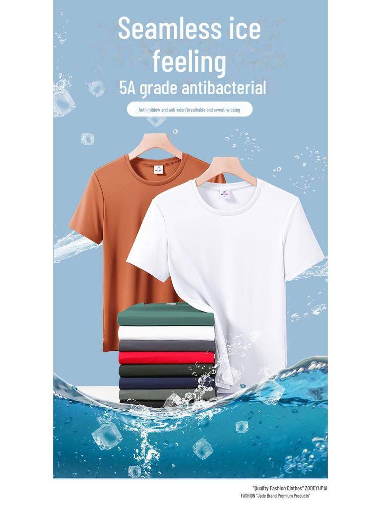 Футболка 5A Antibacterial Ice Silk, бесшовный круглый вырез, быстросохнущая, индивидуальный логотип, унисекс, короткий рукав