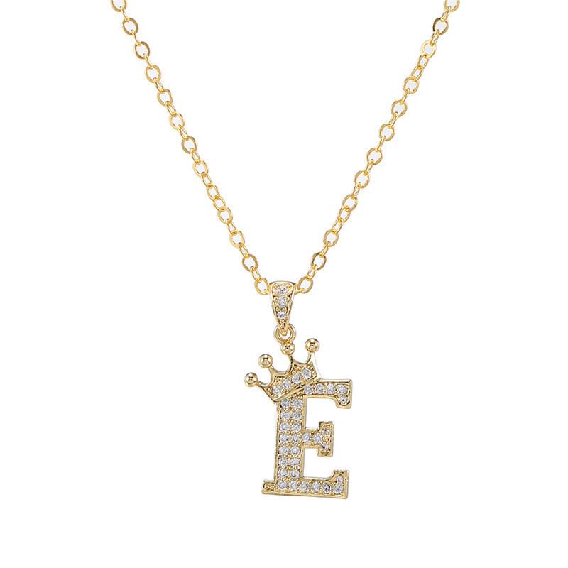 Unisex Fashion Crown A-Z Alphabet Pendant Vintage Chain Necklaces Hip-Hop Style Crystal Zircon Punk MIT