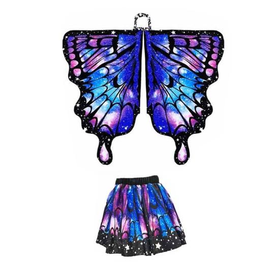 Плащ-бабочка для детей, костюм для косплея, красочный костюм с крыльями феи, развевающимися рукавами, многослойным подолом, карнавальная юбка, маска на Хэллоуин