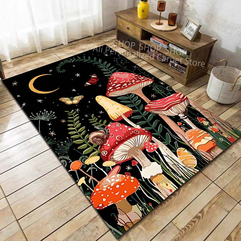 1PC Forest Fantasy Mushrooms Pattern Carpet for Living Room Bedroom Sofa Home Decor Non-slip Floor Mat Large Size
