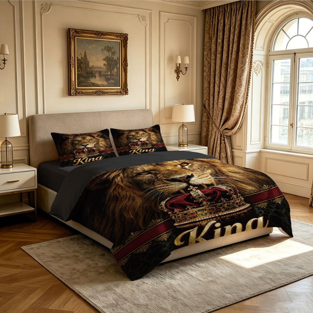3PCS Crown Lion "King" Bedding Set, Coreless, Soft, Machine-Washable, and Decorative Bedding Products