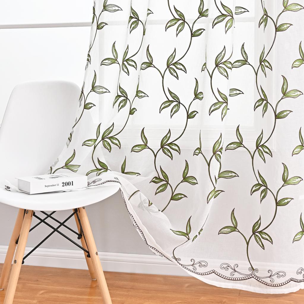 2 шт., марлевая занавеска, занавеска с виноградными листьями, вышитая марля, оконная ширма, вуаль, эркер, балкон, песочная занавеска, белая прозрачная марля с вышивкой