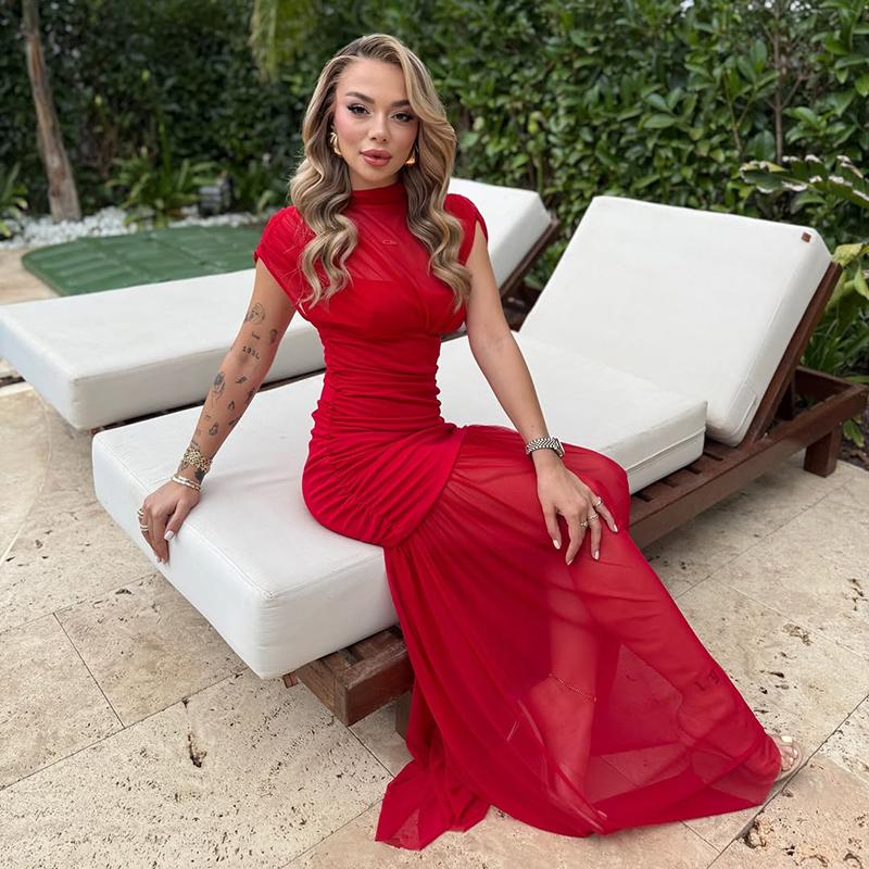 Черное сетчатое макси-платье для женщин, сексуальное платье без рукавов, прозрачное плиссированное платье для вечеринки, женская мода, облегающее длинное платье 2025