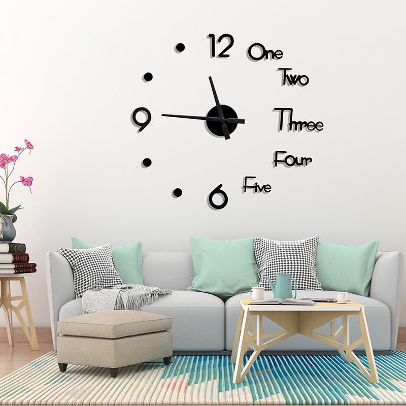 Acrylic Wall Sticker Clock with Luminous Function, Silent Living Room Wall Clock