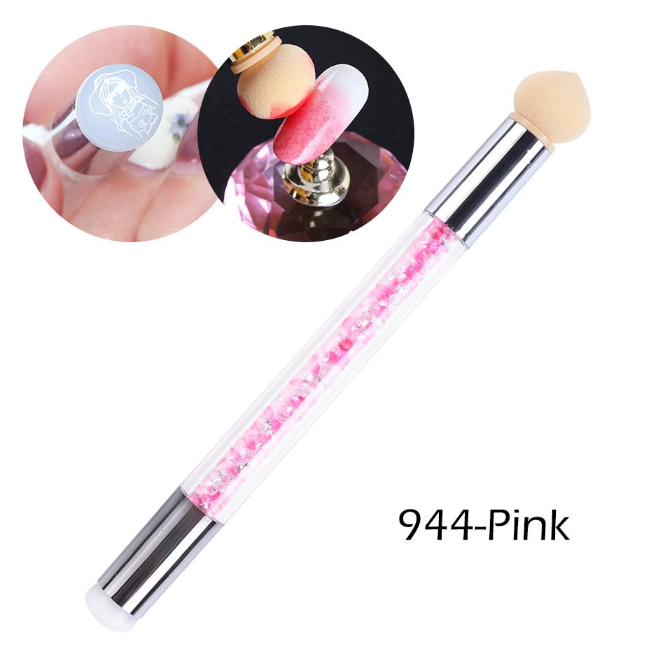 Double-Ended Nail Pen Nail Art Gradient Painting Sponge Silicone Nail Art Stamp Manicure Tool with Rhinestone Handle