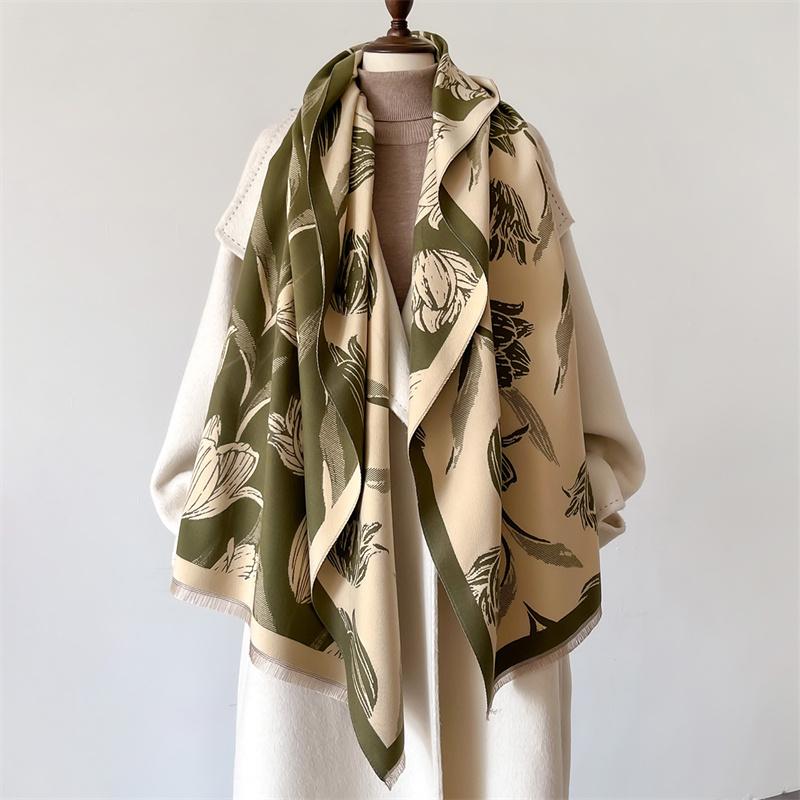 Design Floral Printed Cashmere Scarf Women Winter Pashmina Shawls And Wraps Thick Warm Bufanda Stoles Blanket Luxury
