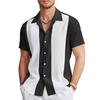 New Men's Shirts Bowling Shirts Button-Down Shirts Summer Casual Red Short Sleeve Color Block Lapel Street Wear Fashion