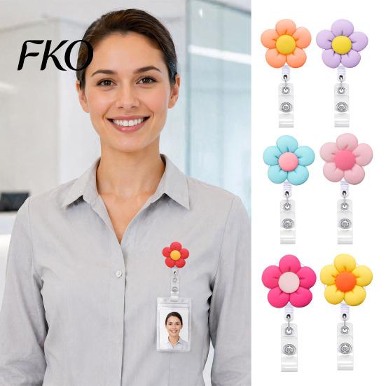Decorative Acrylic Badge Reel Cute Flower Reel, Retractable ID Card Silent Telescopic Clip Holder for Nurses, Office Workers, Managers, Students