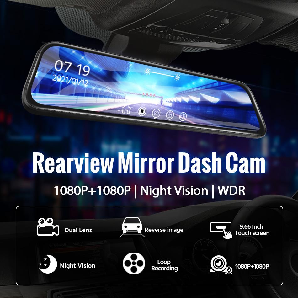 E-ACE 10-дюймовый видеорегистратор-зеркало для автомобиля 1080P с сенсорным экраном, видеорегистратор на приборную панель для автомобиля, камера заднего вида AHD с потоковой передачей