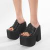 Black Platform Sandals for Women Wedge Heels Fashionable Strappy Back Open Toe Summer High Heel Sandals Slip-On Outdoor