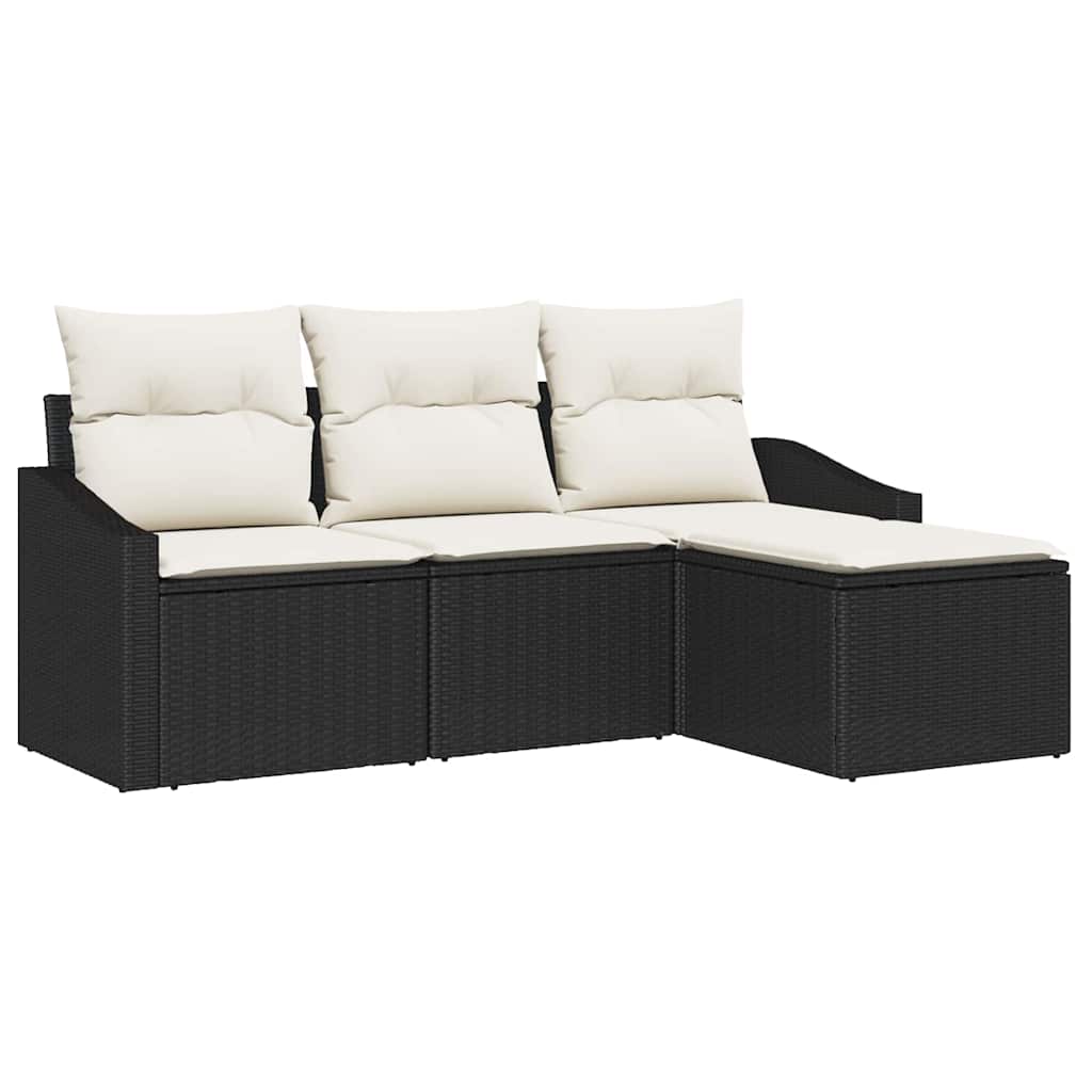 4 Piece Sofa Set with Cushions Black Poly Rattan