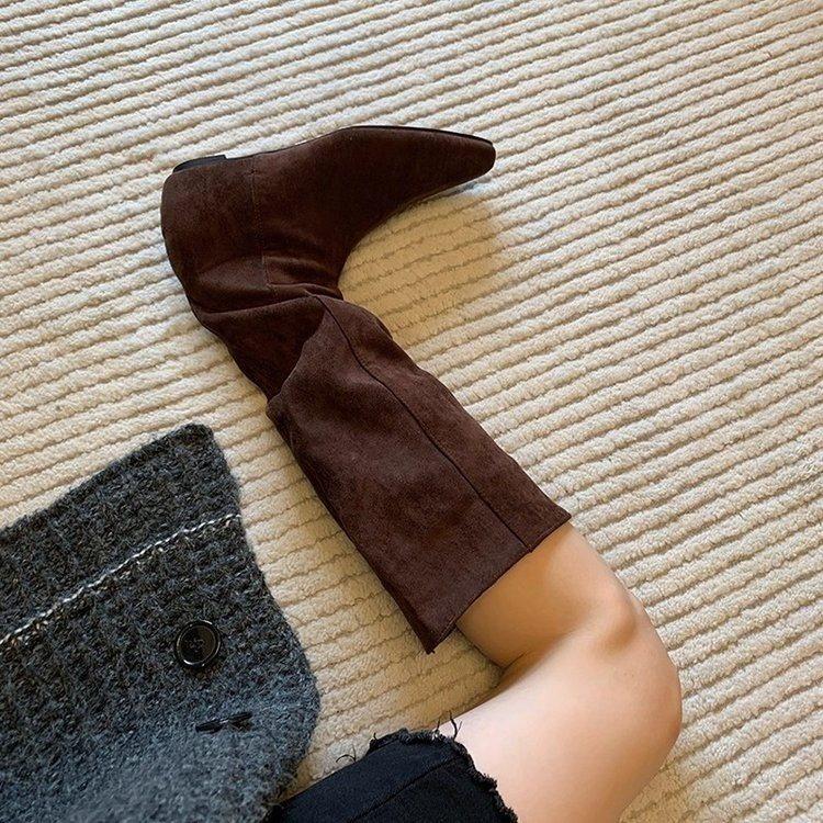 Женские сапоги Pile, осенне-зимние, в стиле «пустыня», красивые и тонкие, ковбойские сапоги, новые, в стиле вестерн, с внутренней подкладкой, увеличивающей высоту, 2025, с загнутым кончиком.