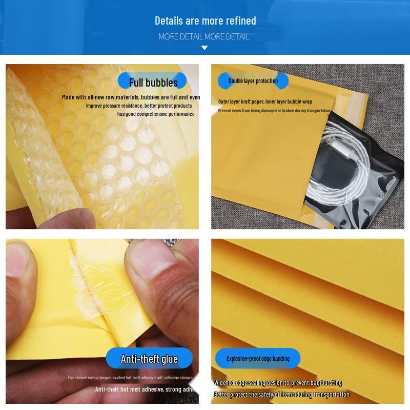 Желтый крафт-бумажный пузырчатый конверт - Самоклеящийся, Защитная упаковка для экспресс-логистики