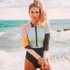 Color Block Zipper Crew Neck Long Sleeve One-Piece Diving & Surfing Swimsuit