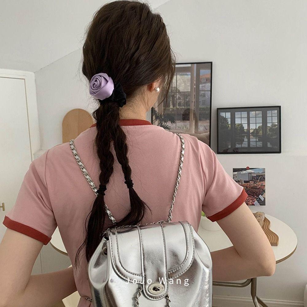 Hair Tie Rose Hair Rope Korean Style Elastic Hair Band Creative Silk Satin Hair Rope  Girl