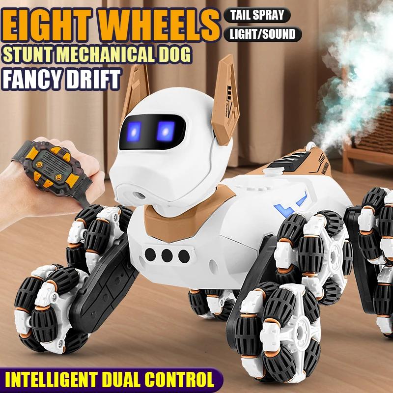 Нетоксичный Восьмиколесный Трюковой RC Робот-Собака Машинка Игрушка 2.4G Радио Дистанционное Управление Машины С Музыкой Трюк Распыление Электрическая Игрушка Для Детей Подарок
