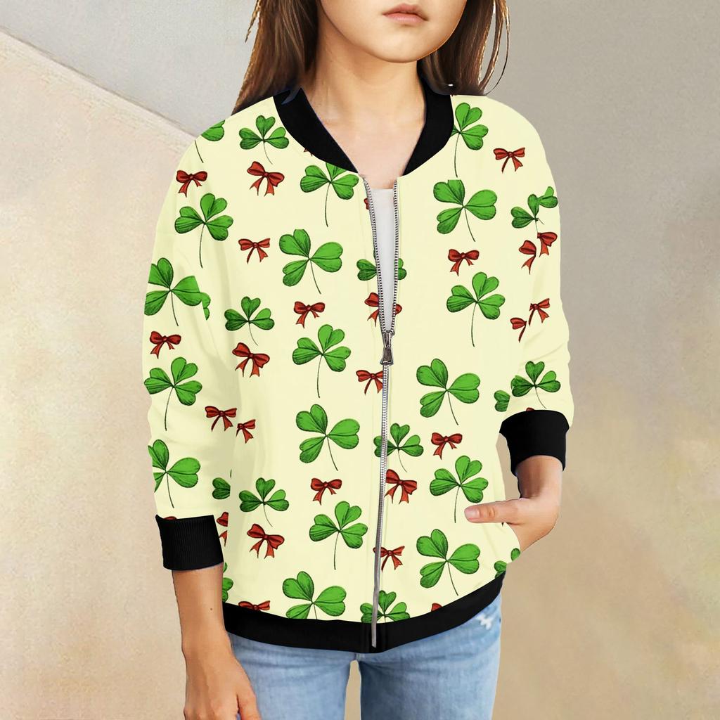 Девочки куртки на молнии детские осенние толстовки с длинным рукавом верхняя одежда с карманами St. День Святого Патрика 5-15 лет