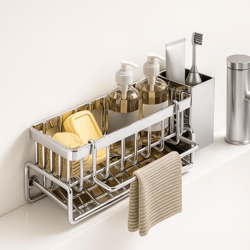 Self-Draining Sponge Holder Stainless Steel Dishcloth Rack Practical Sink Drain Rack for Home