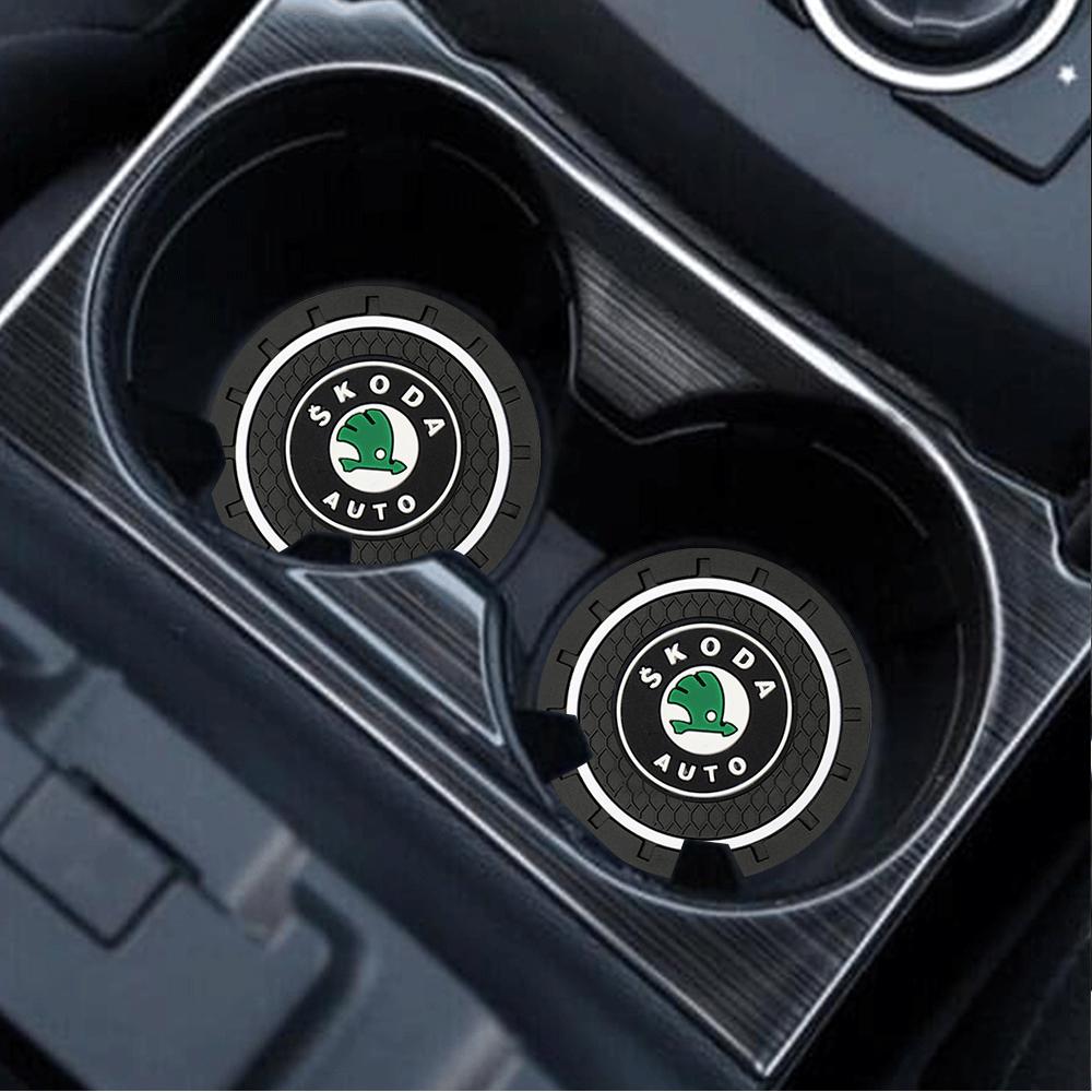 WFDZ5 1/2pc Car Badge Water Cup Holder Anti-slip Pad Mat Bottle Slot Coaster For Skoda Rapid Fabia 1 2 Octavia A7 Yeti Superb Roomster